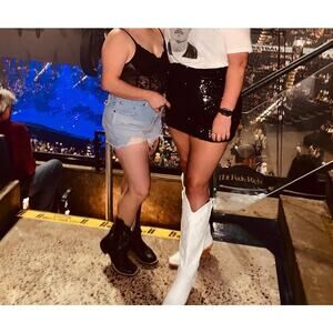 L&B Black Sequin Mini Skirt - Concert Skirt - Women's Large